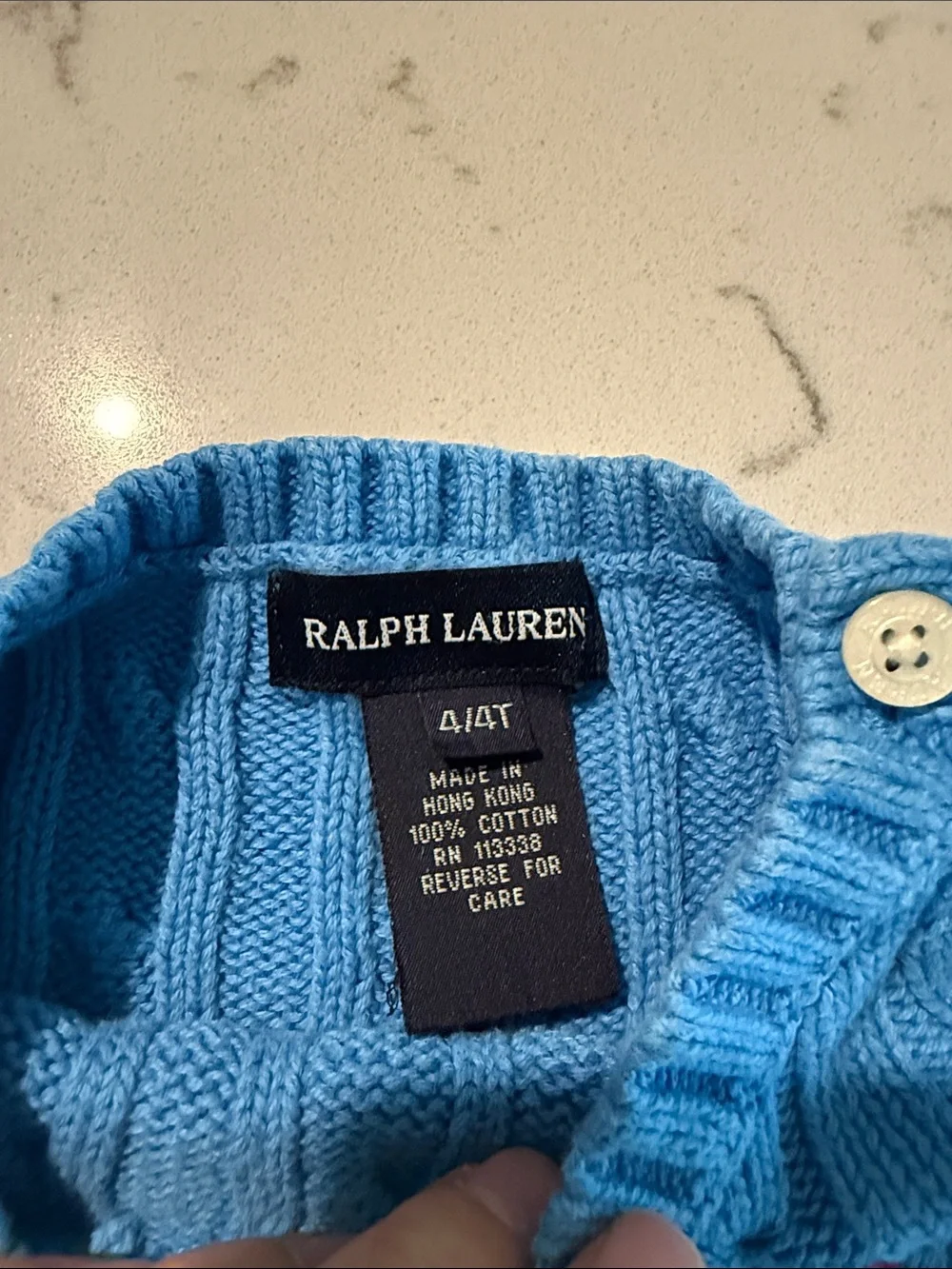 Ralph Lauren Girls Cable-Knit 100% Cotton Crew Sweater Shoulder Buttons Blue 4T